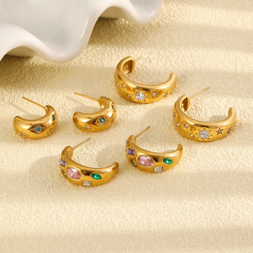 Celestial Zircon Chunky C-Hoop Earrings
