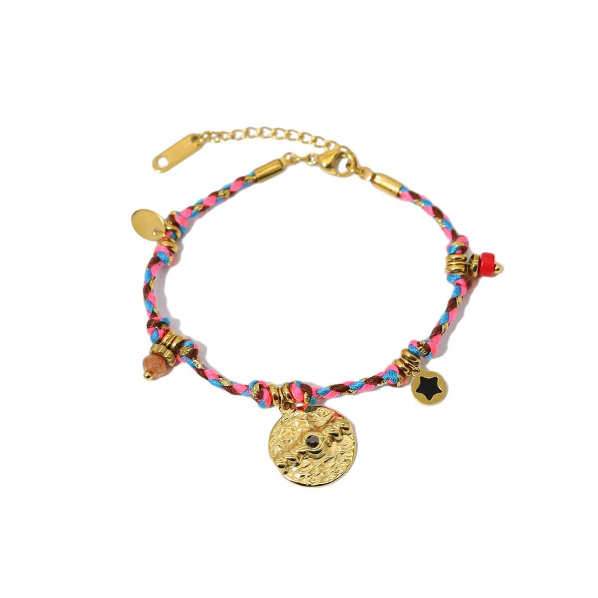 Boho Woven Coin Charm Bracelet