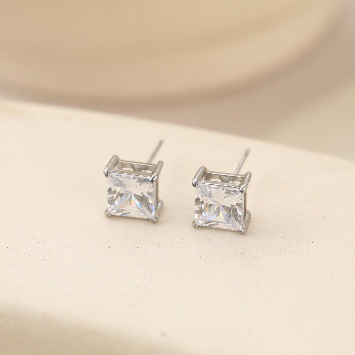 Princess Cut Zircon Stud Earrings in Gold & Silver (4mm-8mm)