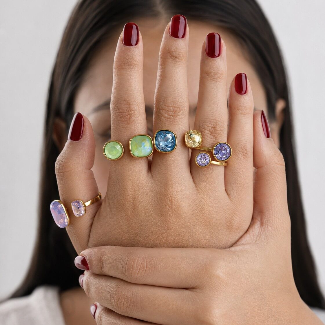 18K Gold Plated Colorful Candy Crystal Open Ring