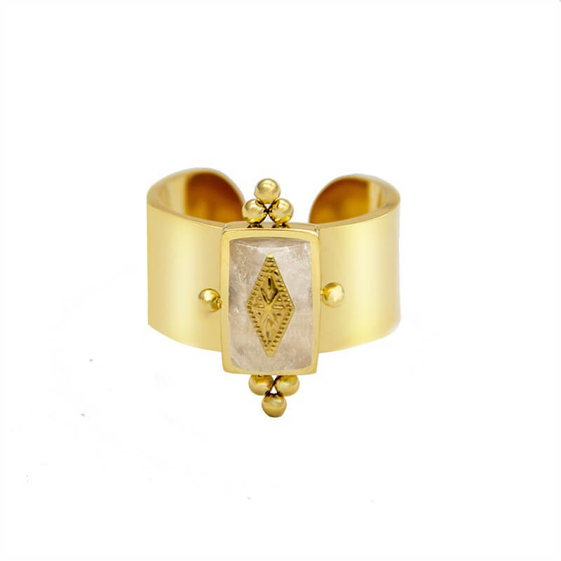Vintage Natural Stone Wide Open Ring