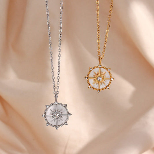 North Star Shell Coin Pendant Necklace