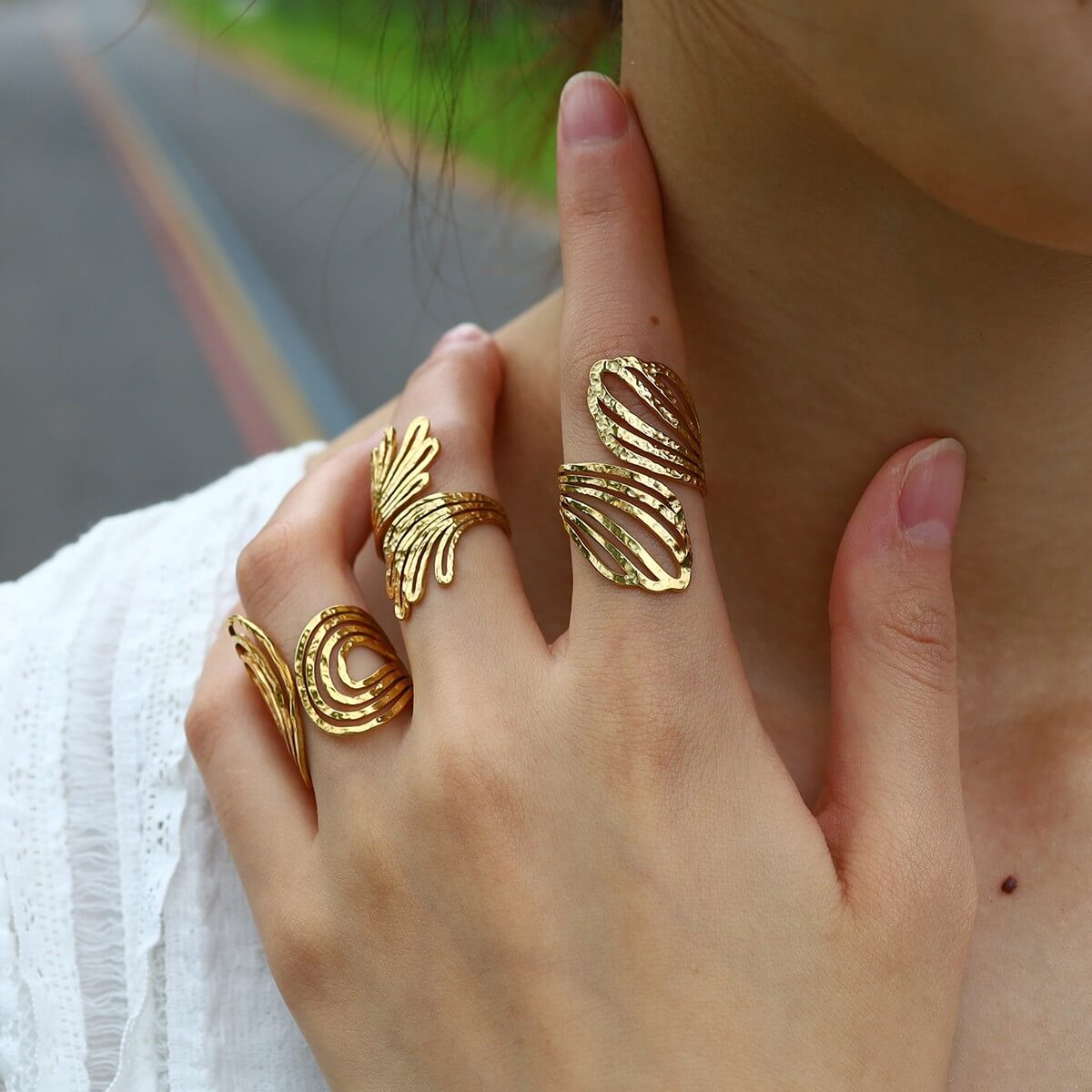 Chunky Hammered Wave Open Ring