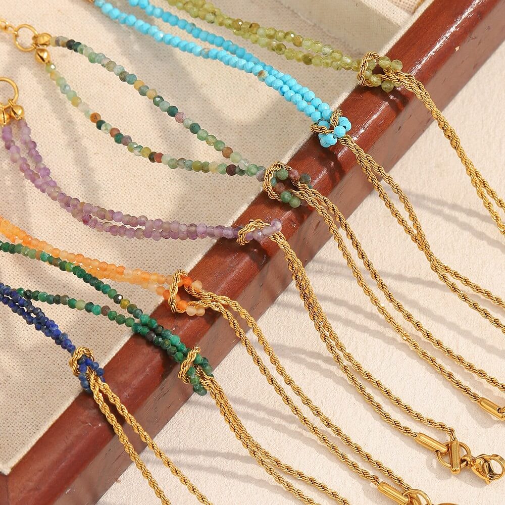 Boho Natural Gemstone Beaded Rope Chain Bracelet