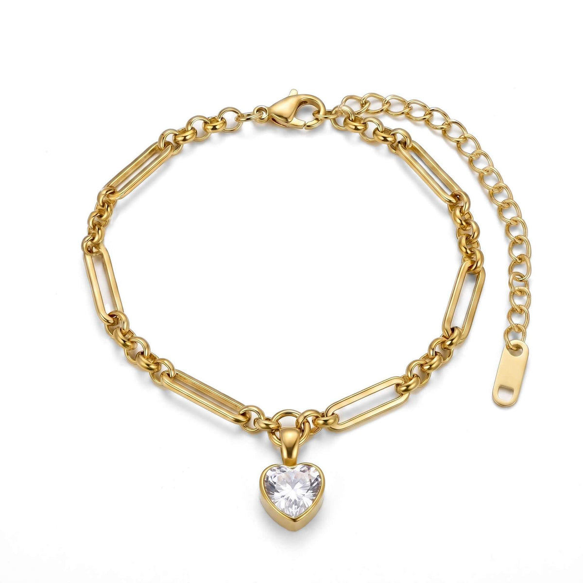 Waterproof Paperclip Chain Solitaire CZ Charm Bracelet