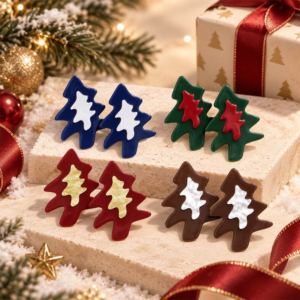 Festive Christmas Tree Resin Stud Earrings