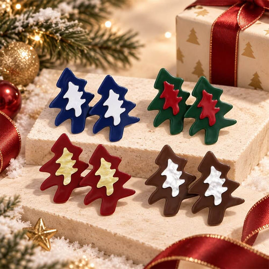 Festive Christmas Tree Resin Stud Earrings