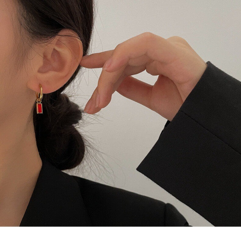 Rectangular Zircon Huggie Hoop Earrings