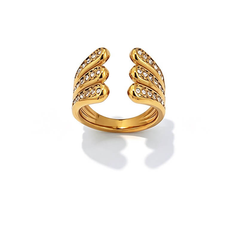 18K Gold CZ Pave Geometric Open Ring
