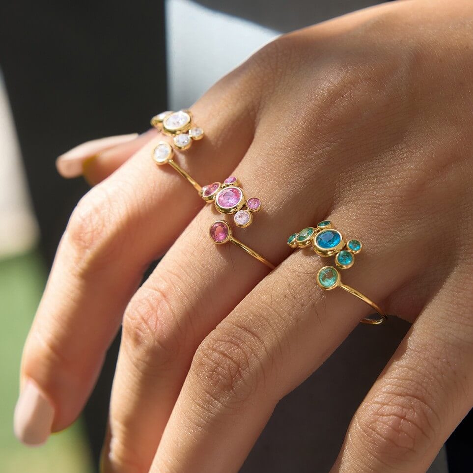 18K Gold Plated CZ Bubble Cluster Ring