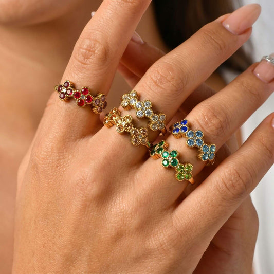 Waterproof Colorful Ombré Clover CZ Open Ring