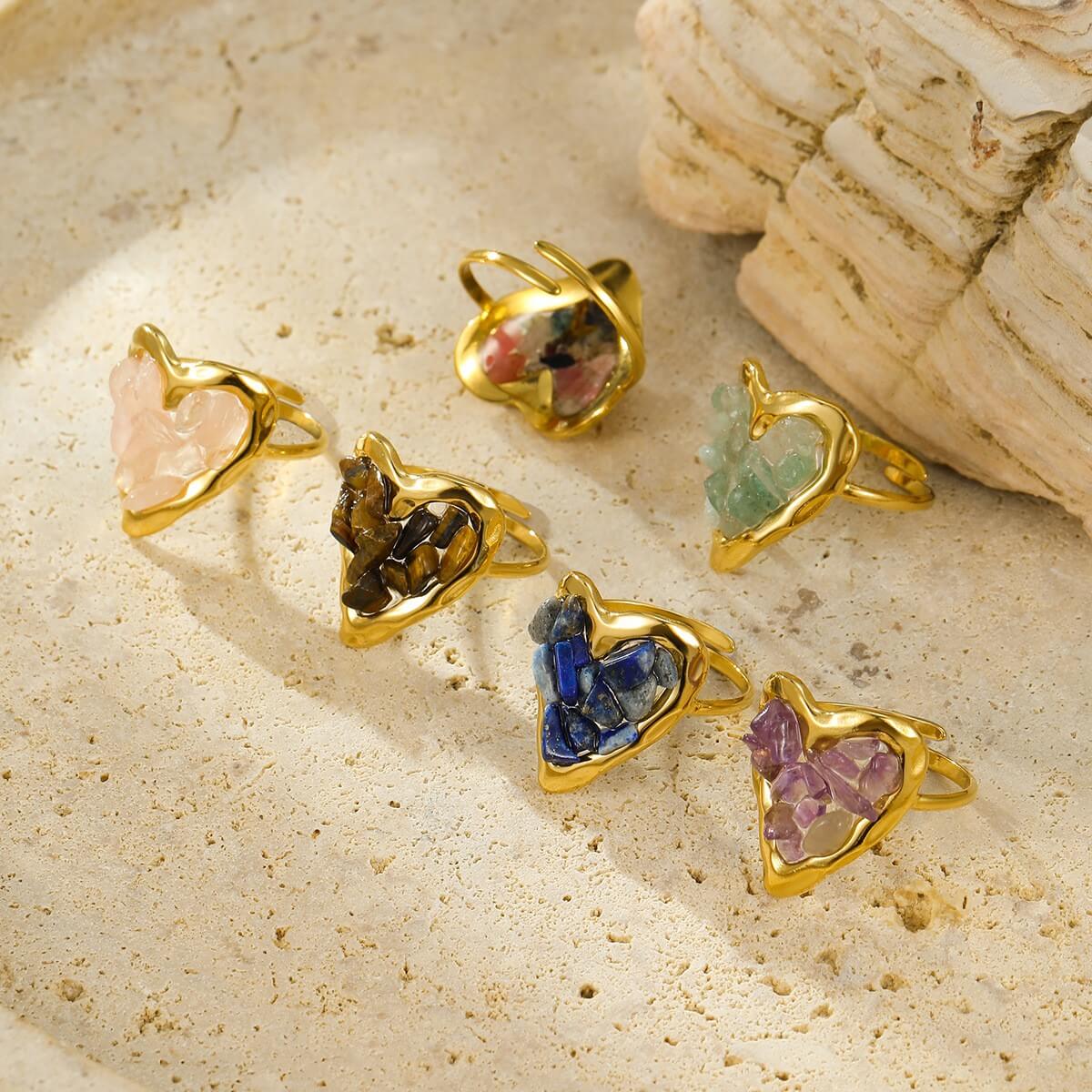 Heart Raw Gemstone Open Ring