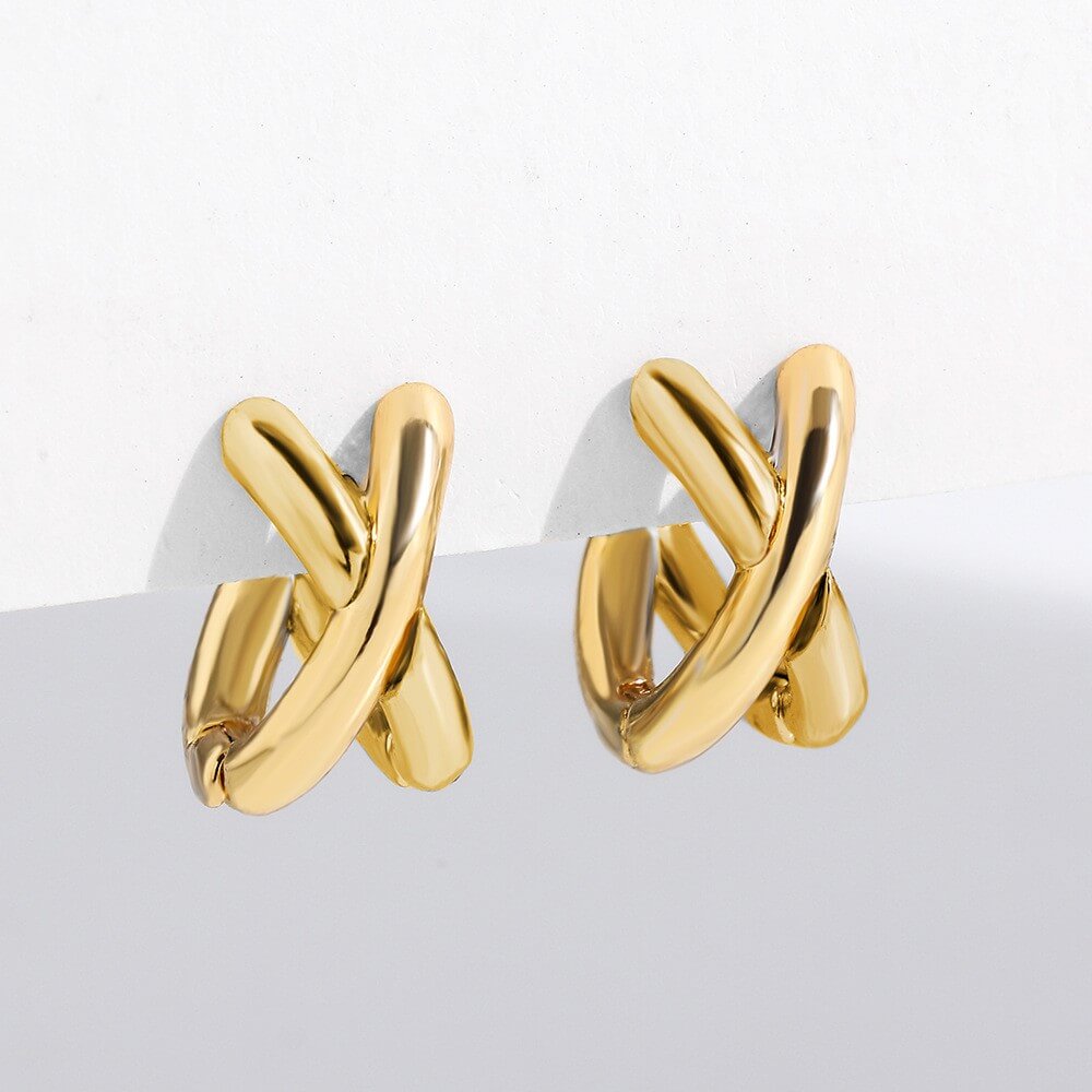 Criss Cross X Huggie Hoop Earrings - Gold Plated Brass