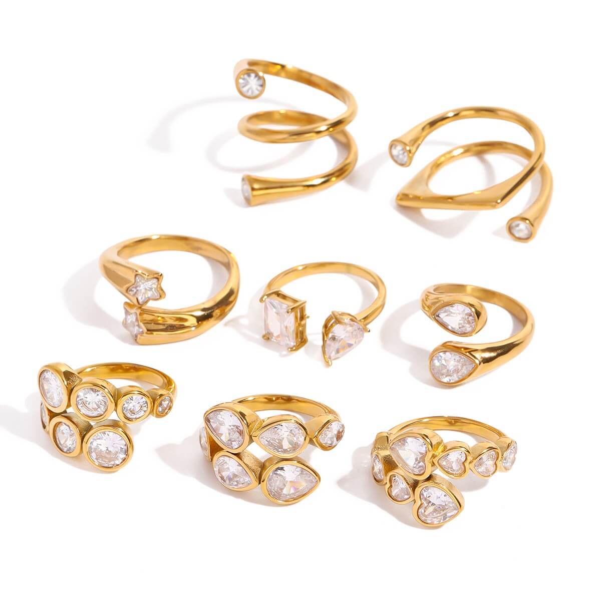 Open CZ Statement Rings - 18K Gold Plated Stainless Steel