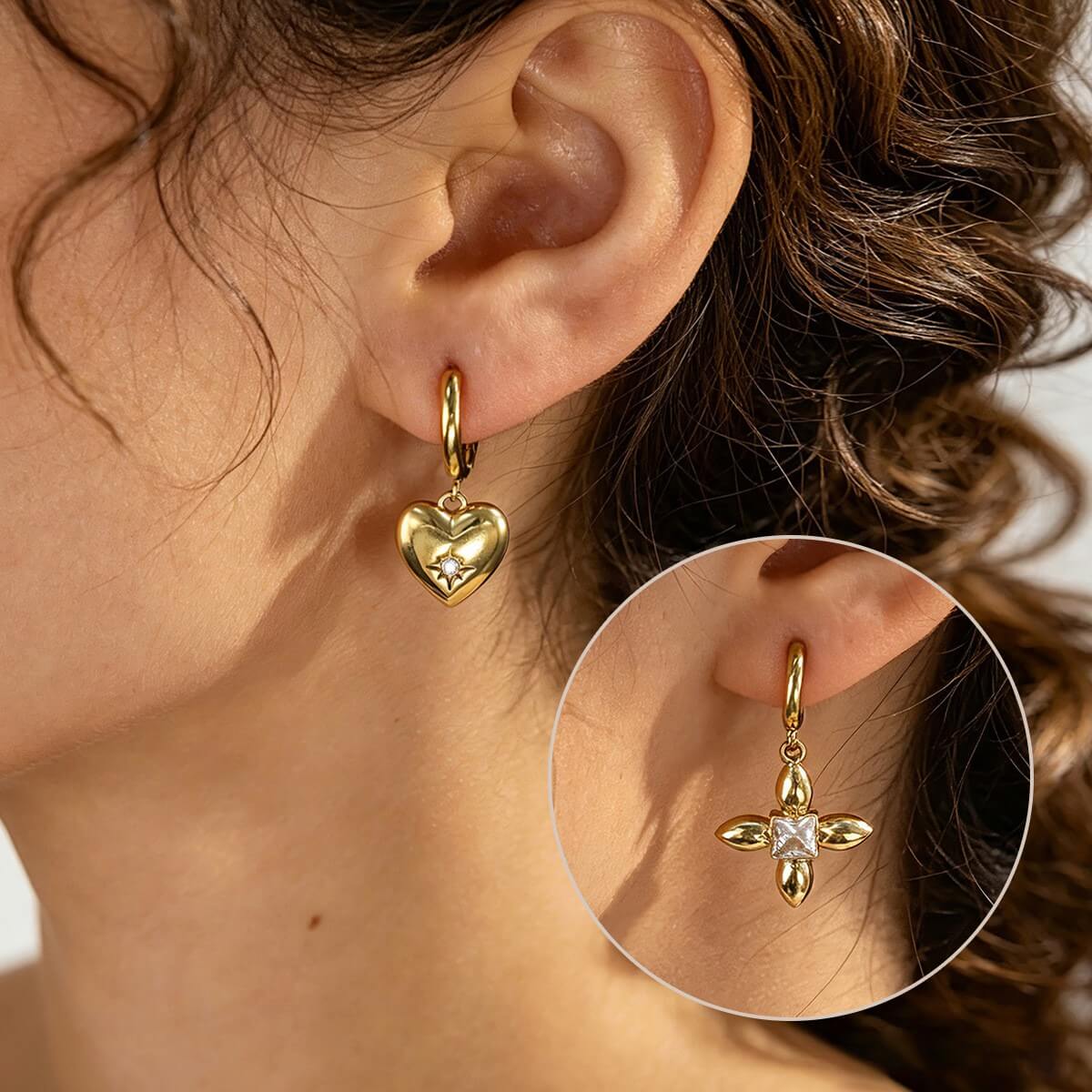 Gold Charm Huggie Hoop Earrings