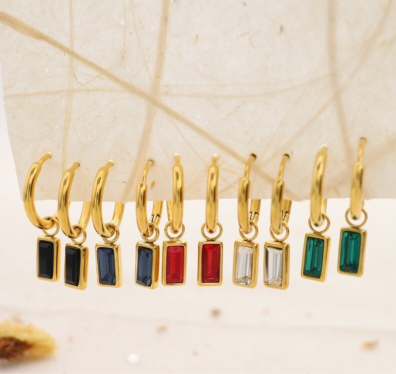 Rectangular Zircon Huggie Hoop Earrings