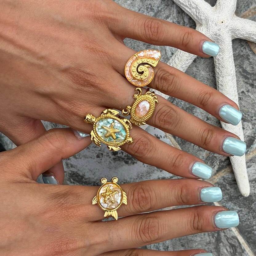 Ocean World Drip Glaze Gold Open Ring