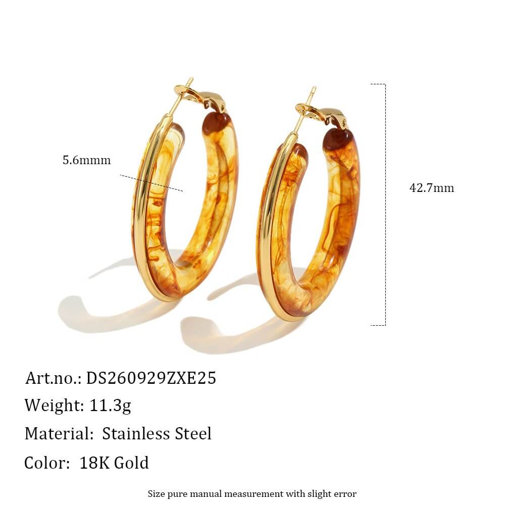 Chunky Resin Hoop Earrings 18K Gold Stainless Steel