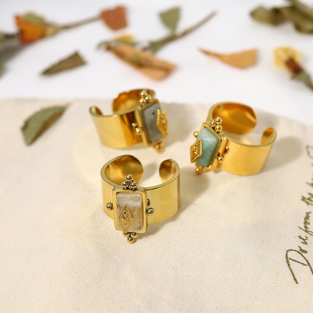 Vintage Natural Stone Wide Open Ring