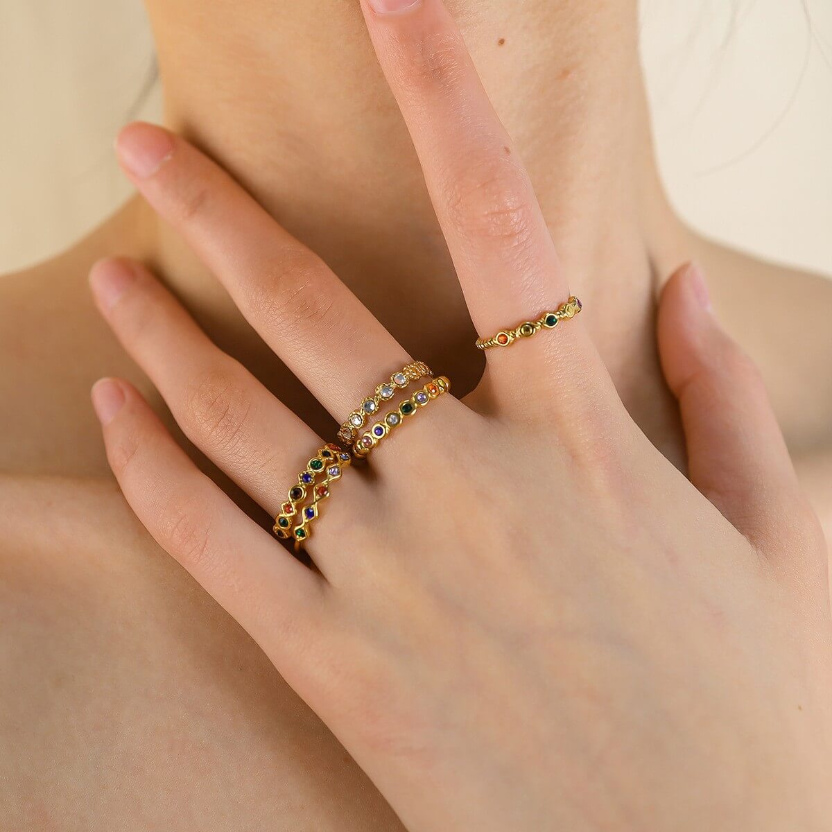 Vintage Rainbow Crystal Open Ring