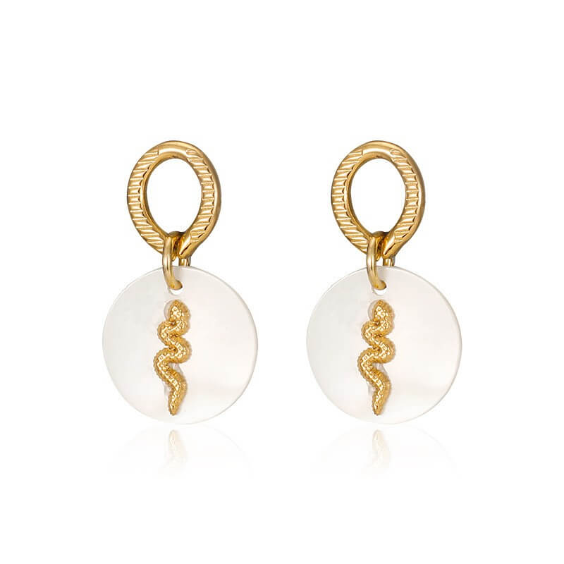 Waterproof Snake Shell Disc Drop Earrings