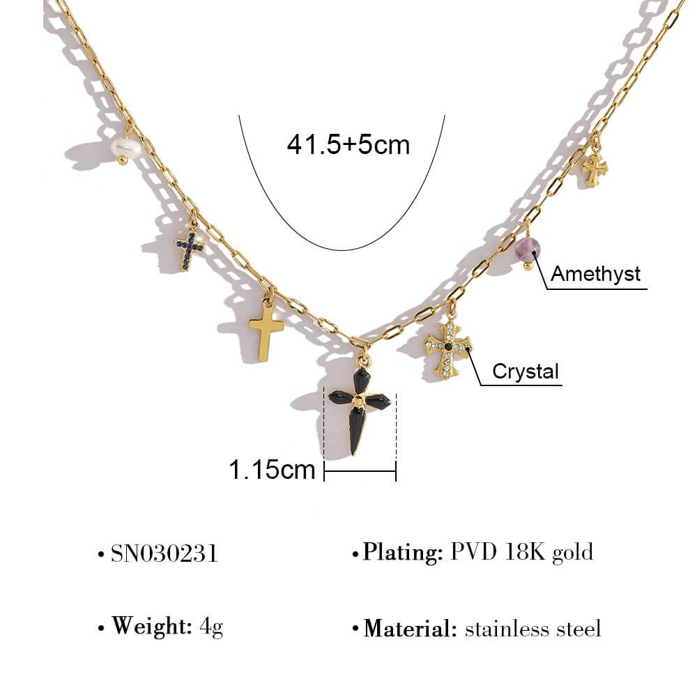 Vintage Multi Cross Charm Choker Necklace