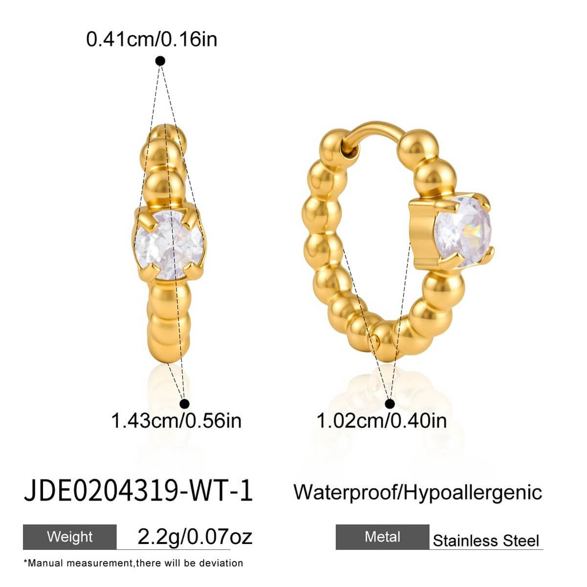 Beaded Colorful Zirconia Huggie Hoop Earrings