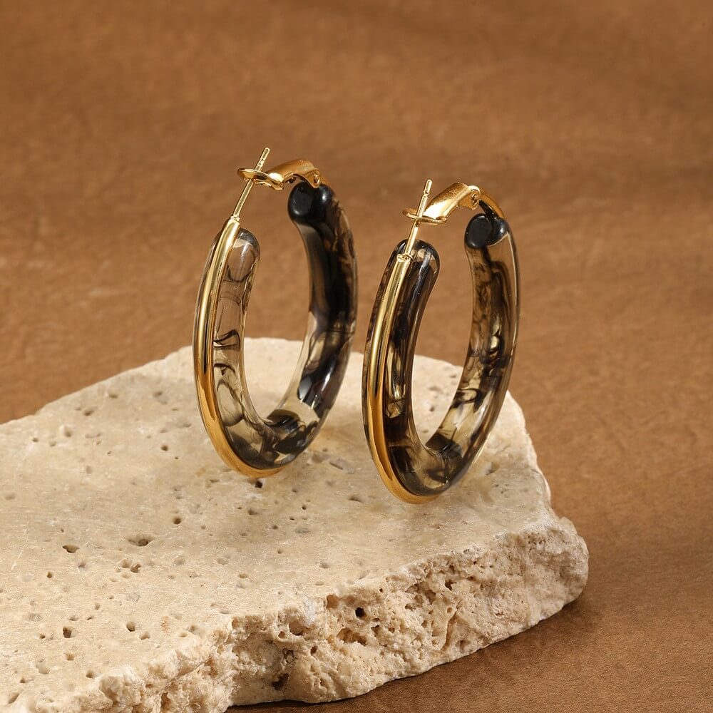 Chunky Resin Hoop Earrings 18K Gold Stainless Steel