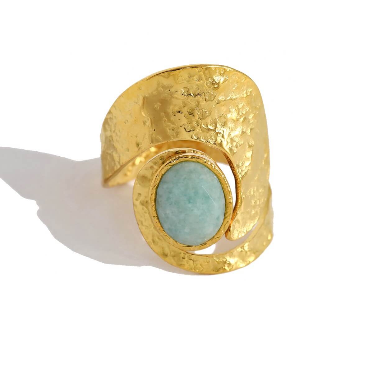 Boho Natural Stone Hammered Open Ring