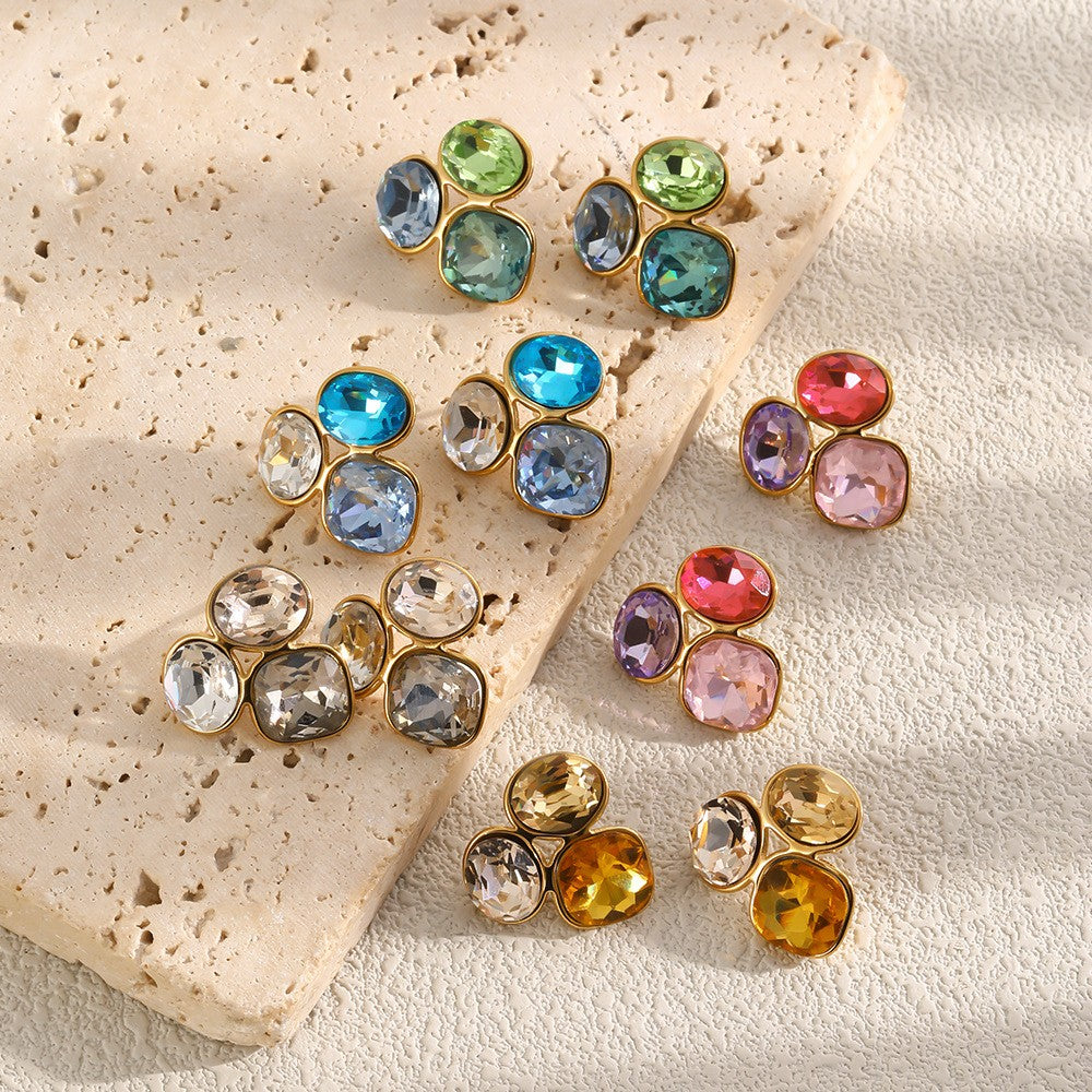 Multicolor Zircon Cluster Stud Earrings