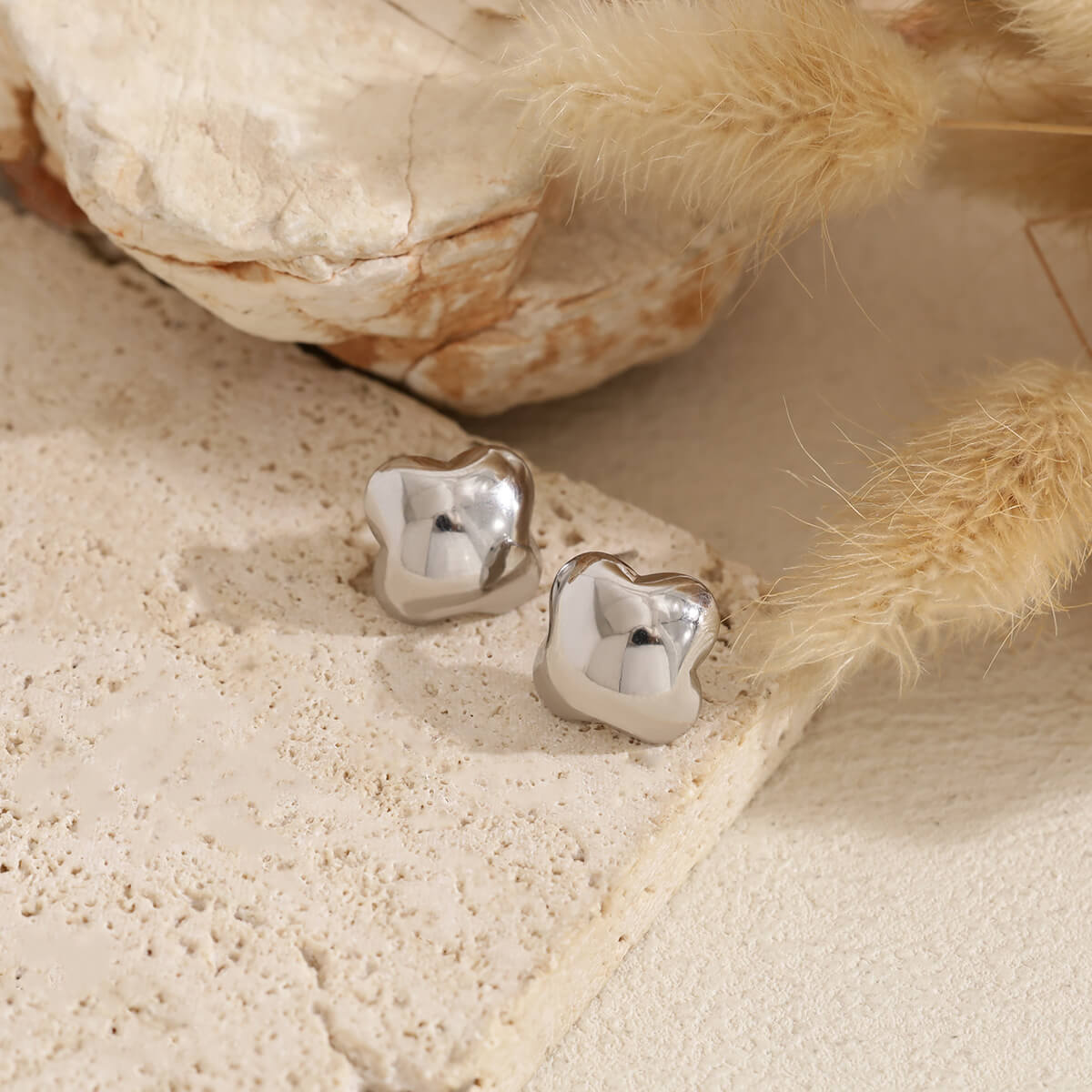 Silver Chunky Clover Studs