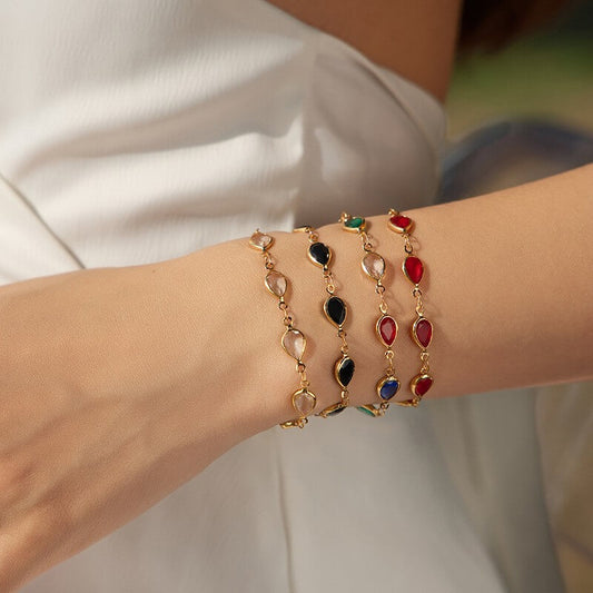 Colorful Crystal Charm Chain Brass Bracelet