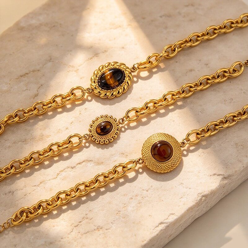 Waterproof Vintage Natural Tiger's Eye Medallion Bracelet