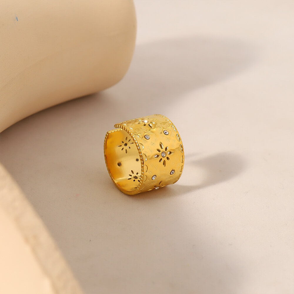 Vintage Textured Wide Band Adjustable Ring