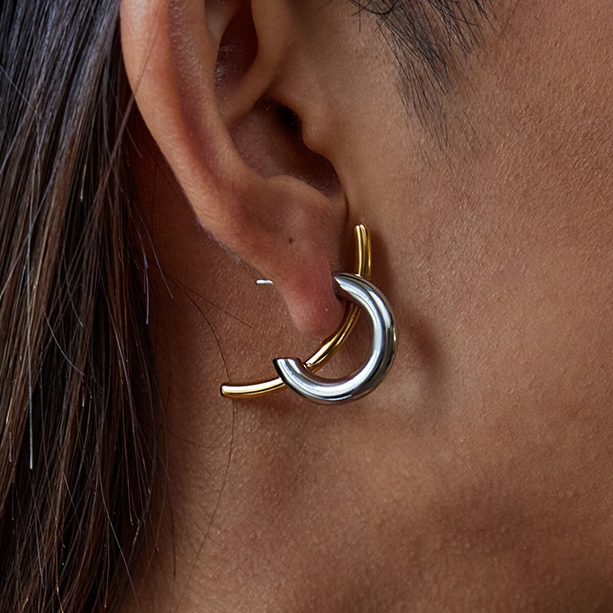 Two Tone Curved Hoop Earrings