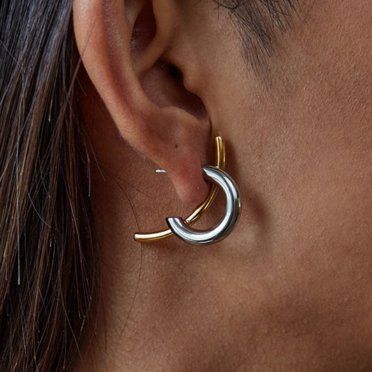 Two Tone Curved Hoop Earrings