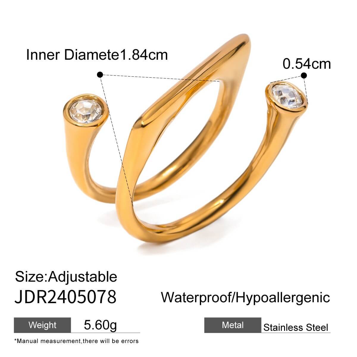 Open CZ Statement Rings - 18K Gold Plated Stainless Steel