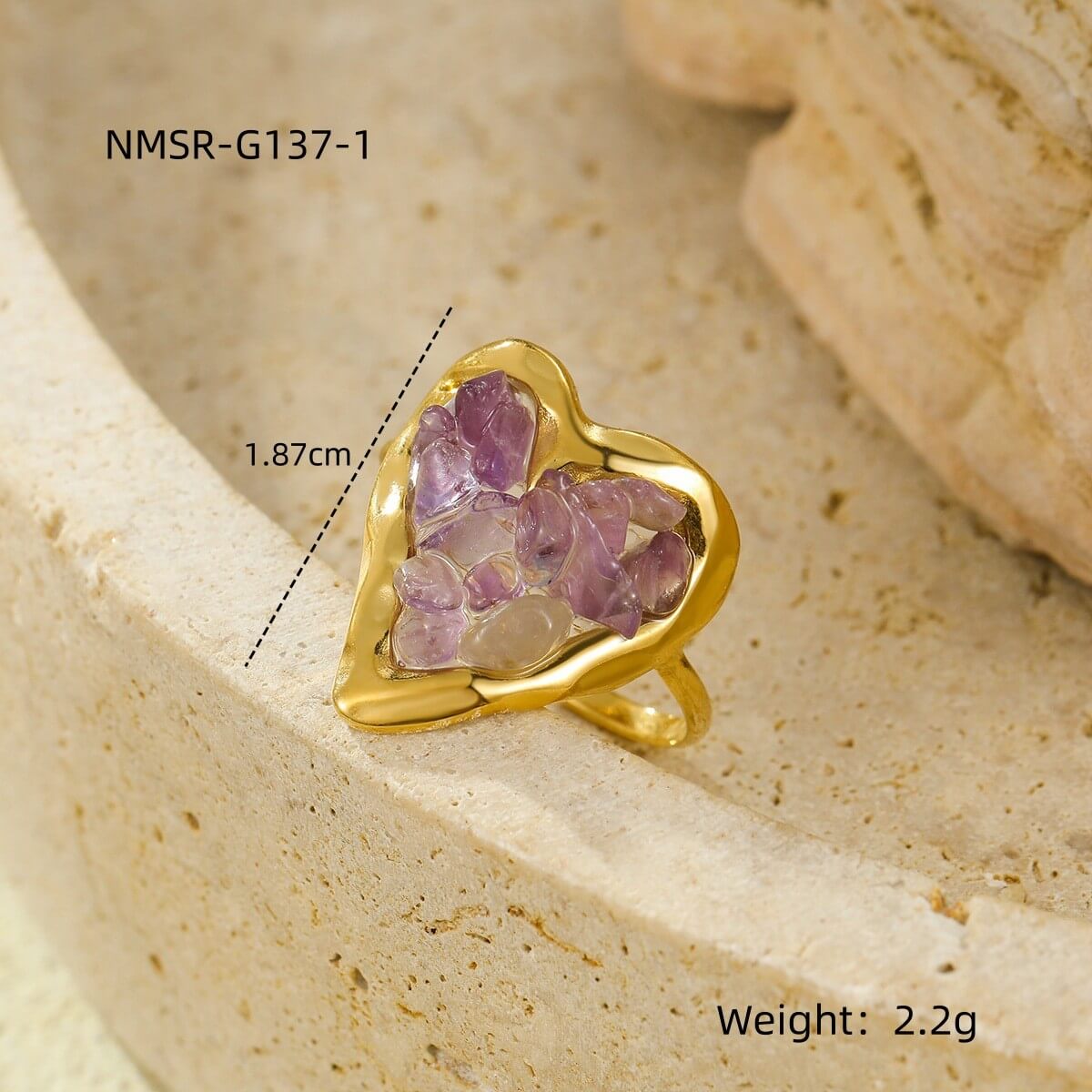 Heart Raw Gemstone Open Ring
