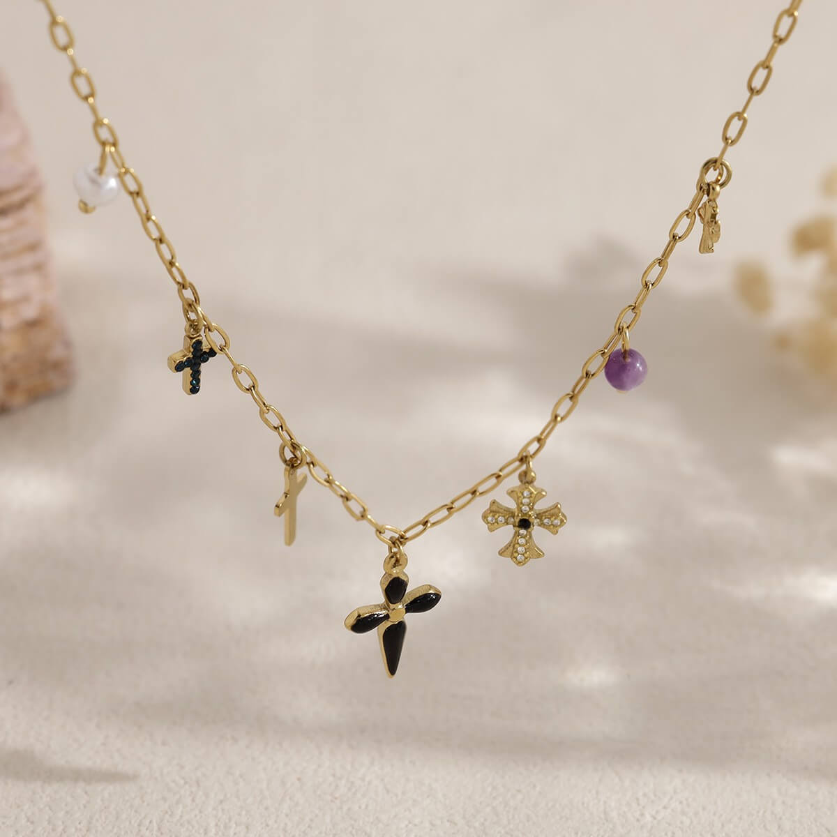 Vintage Multi Cross Charm Choker Necklace