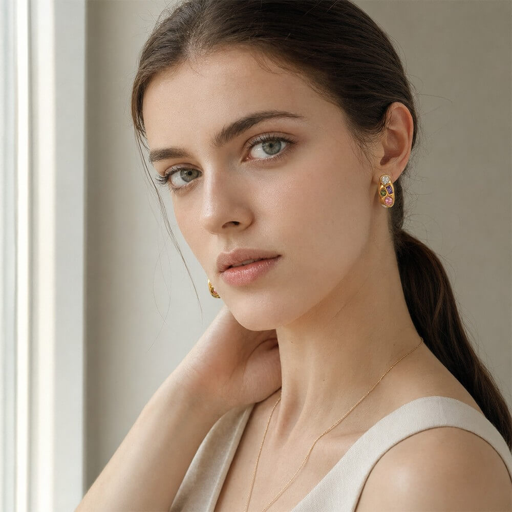 Celestial Zircon Chunky C-Hoop Earrings