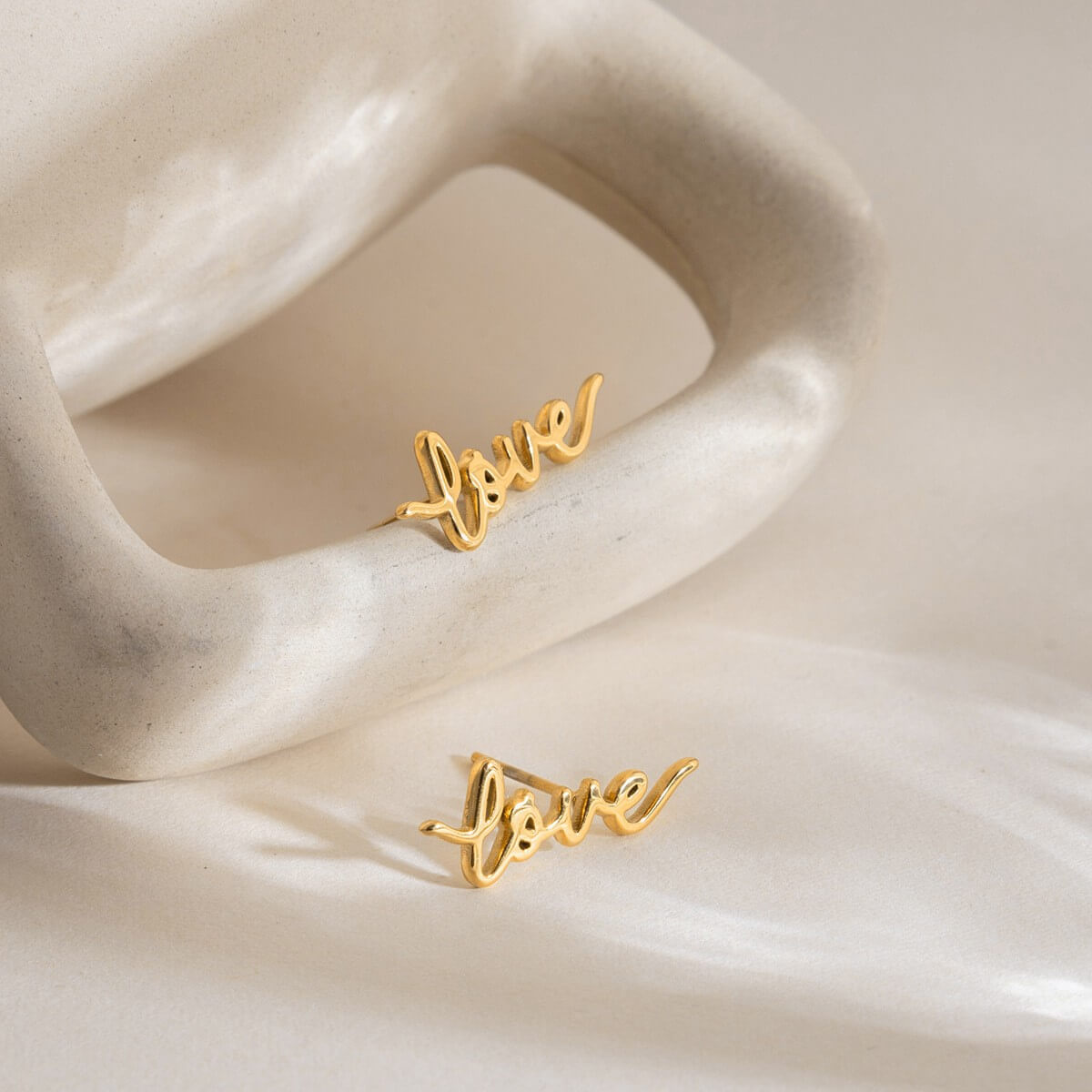 18K Gold Plated Cursive Love Stud Earrings