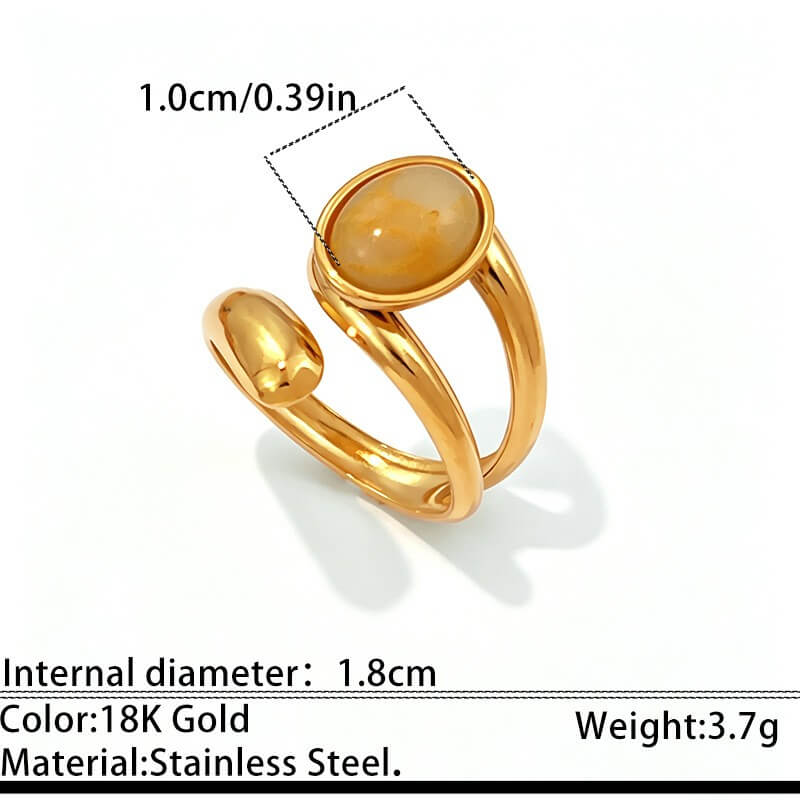 18K Gold Oval Gemstone Bypass Open Ring