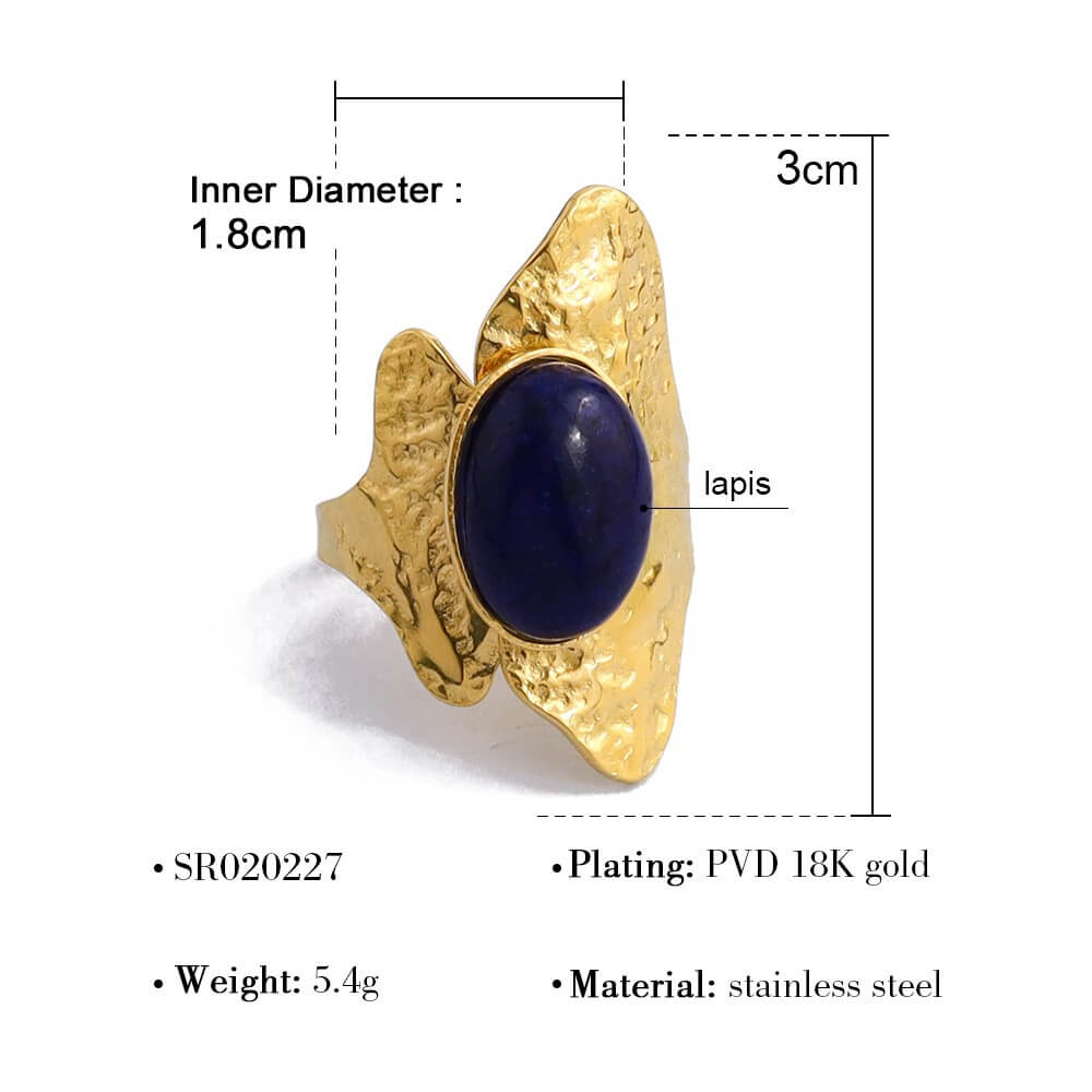 Boho Natural Stone Hammered Open Ring