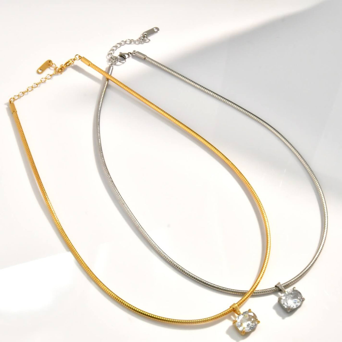 Sleek Snake Chain Cubic Zirconia Pendant Necklace