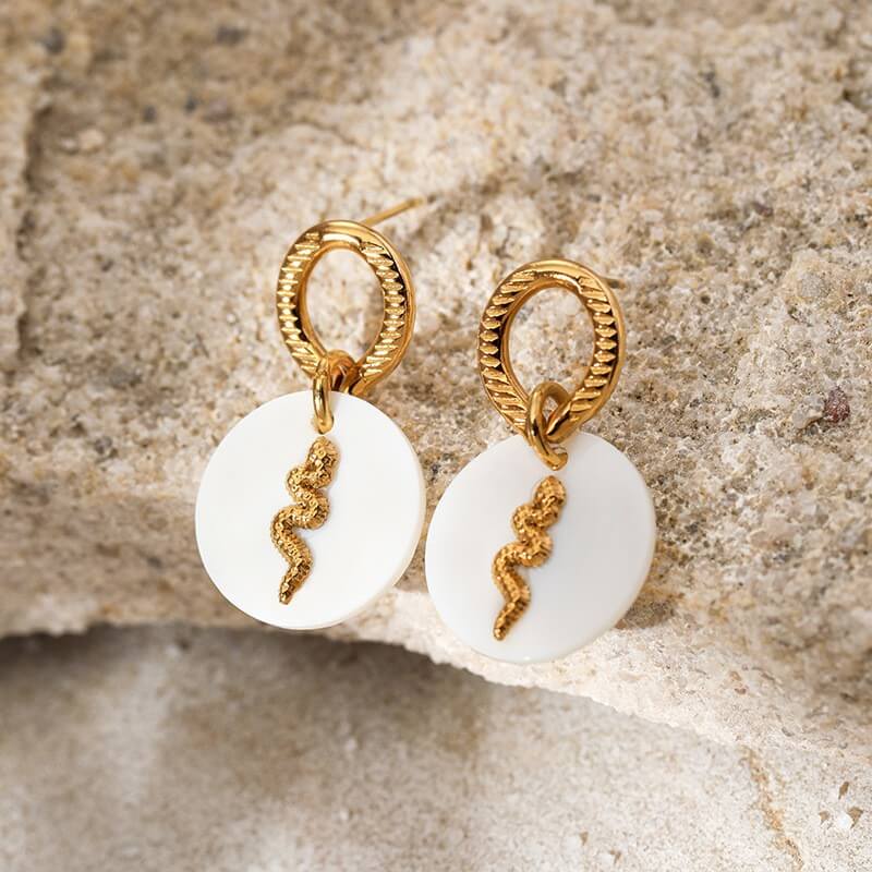 Waterproof Snake Shell Disc Drop Earrings