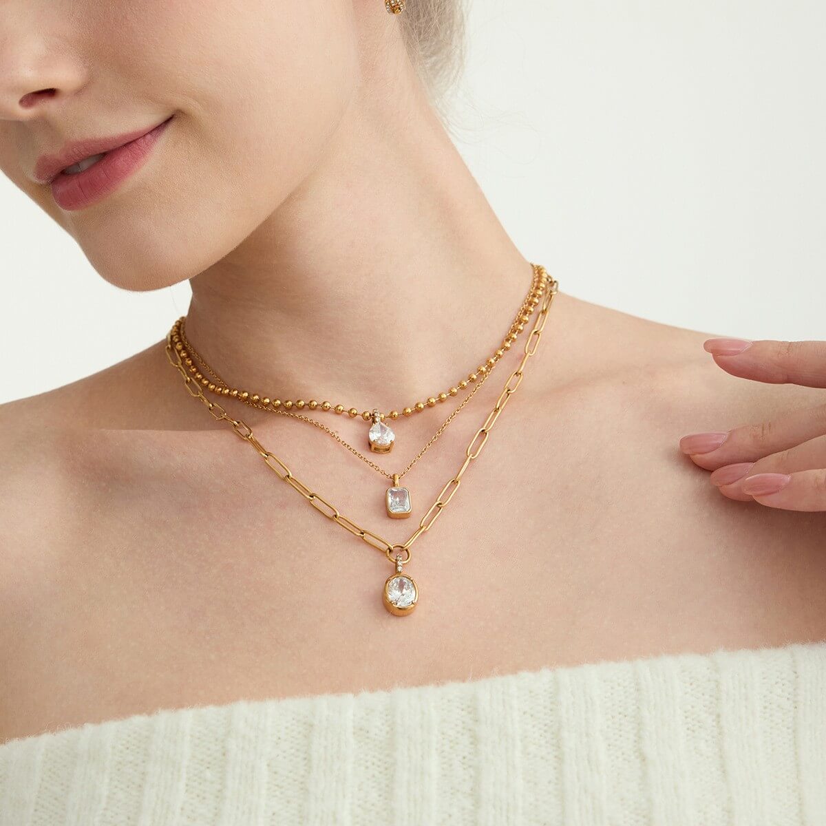 18K Gold Stainless Steel Zircon Pendant Necklace
