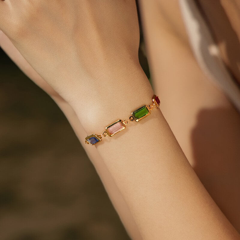 Colorful Crystal Charm Chain Brass Bracelet