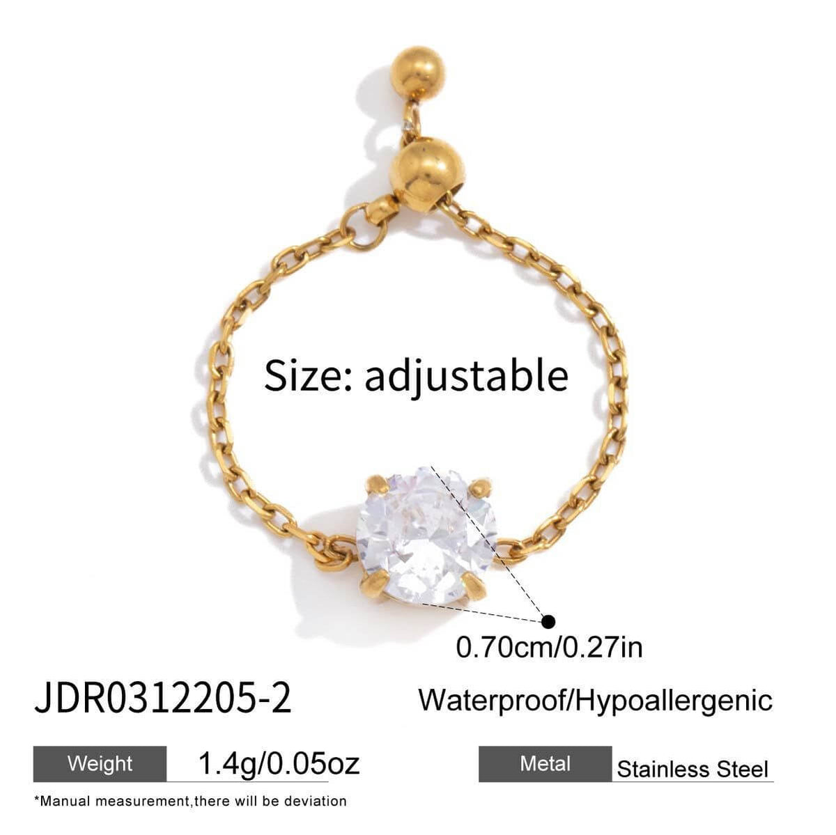 Adjustable Chain Ring with Clear CZ Pendant