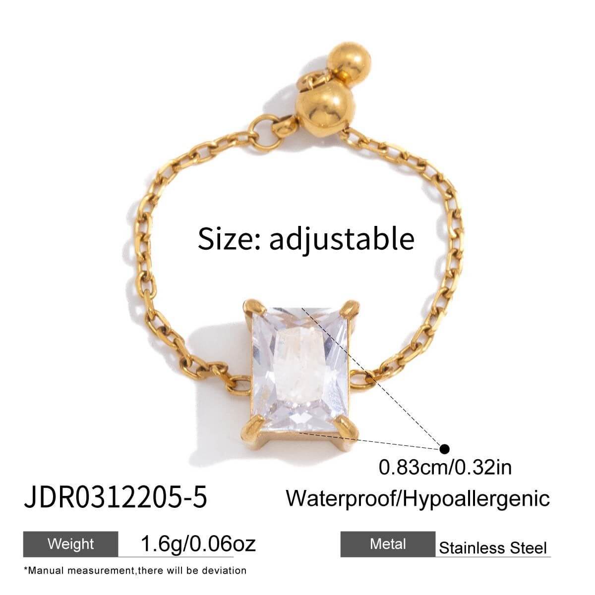 Adjustable Chain Ring with Clear CZ Pendant