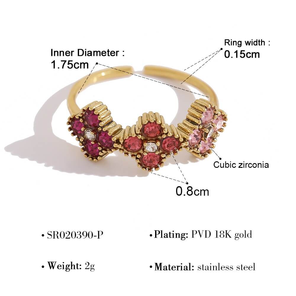 Clover Zircon Stainless Steel Ring